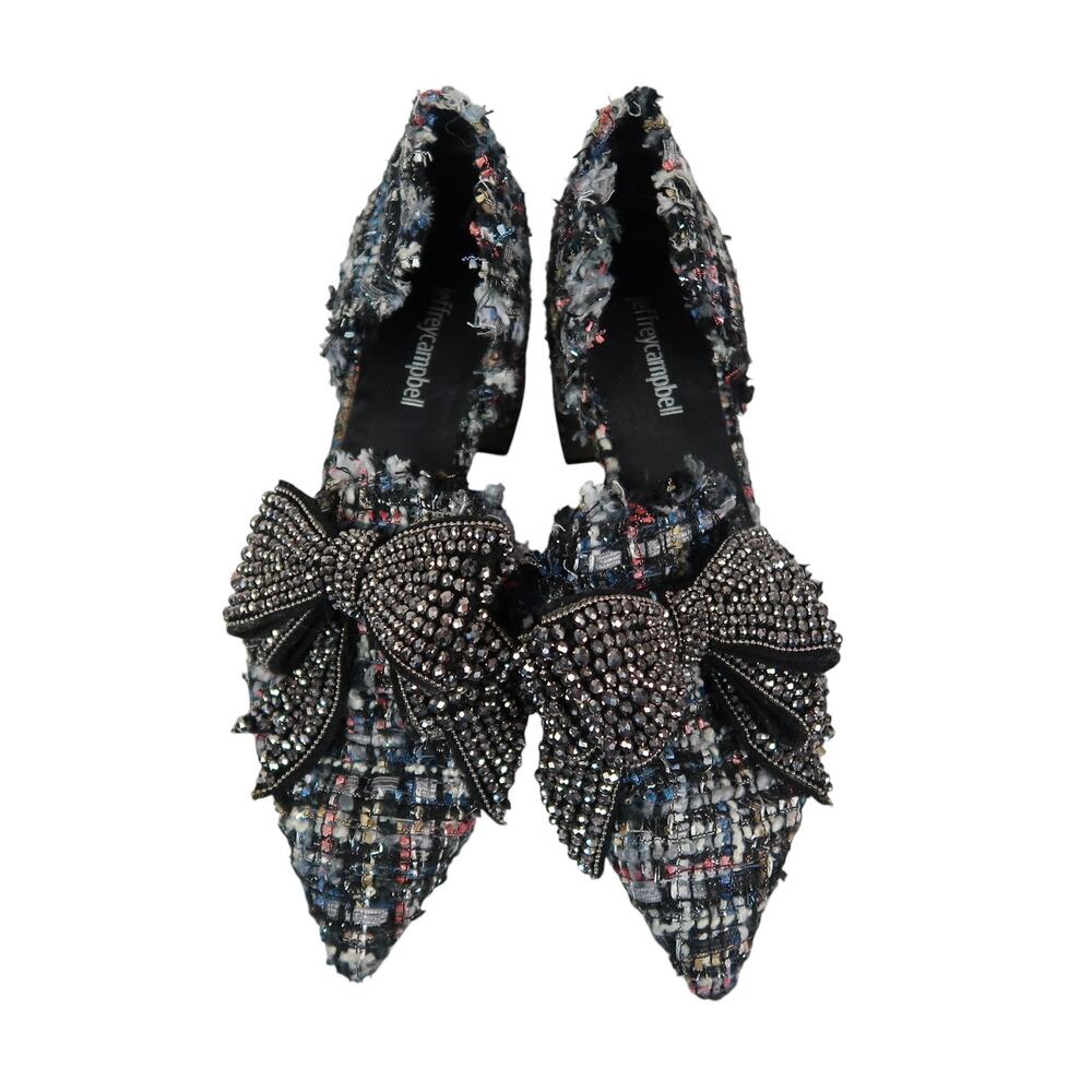 Jeffrey Campbell Valenti Black Tweed Rhinestone Bow Pumps Low Heel 8.5 - Picture 3 of 9